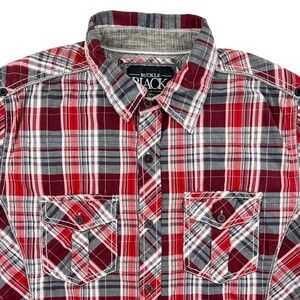 BKE Buckle Black Western Shirt Men's M Slim Fit Red Plaid Long Sleeve Pockets‎